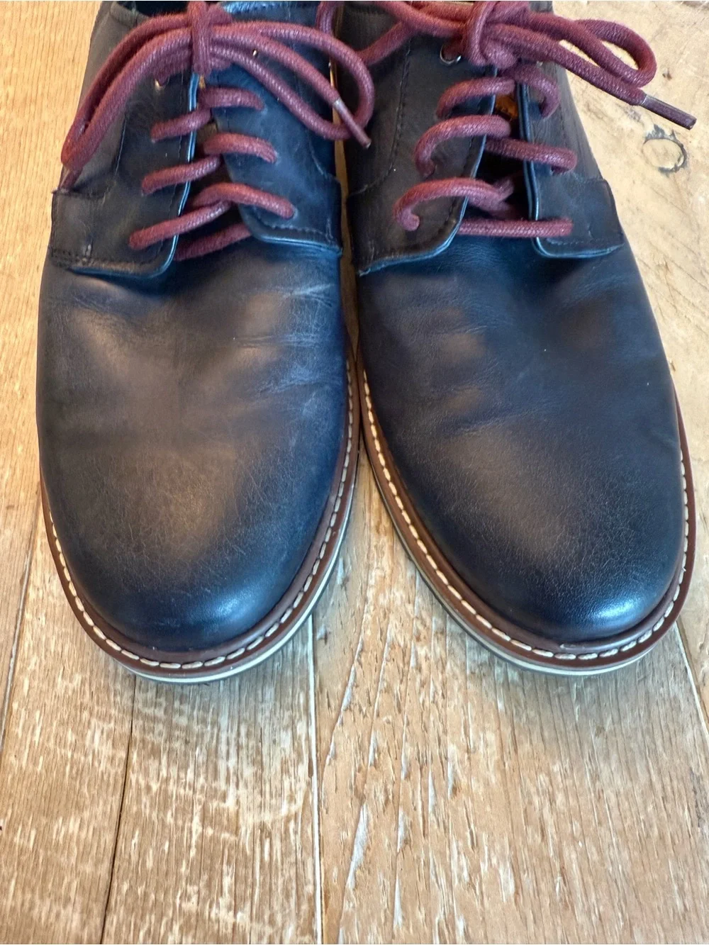 PIKOLINOS Men’s Navy Leather Loafers with Burgundy Laces Euro 44 US 10